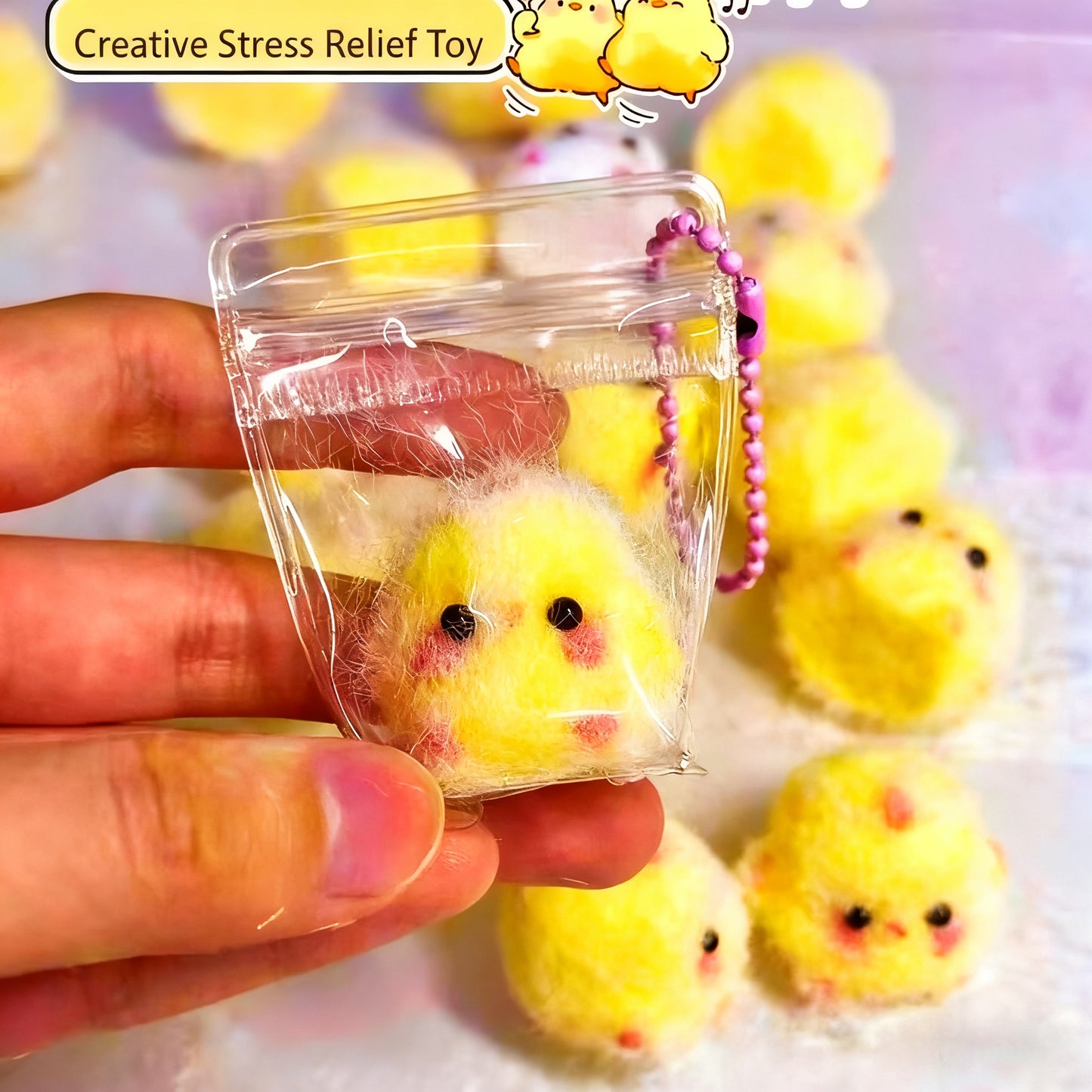 Fluffy Chick Squishy Stress Relief Toy (With Portable Pouch)